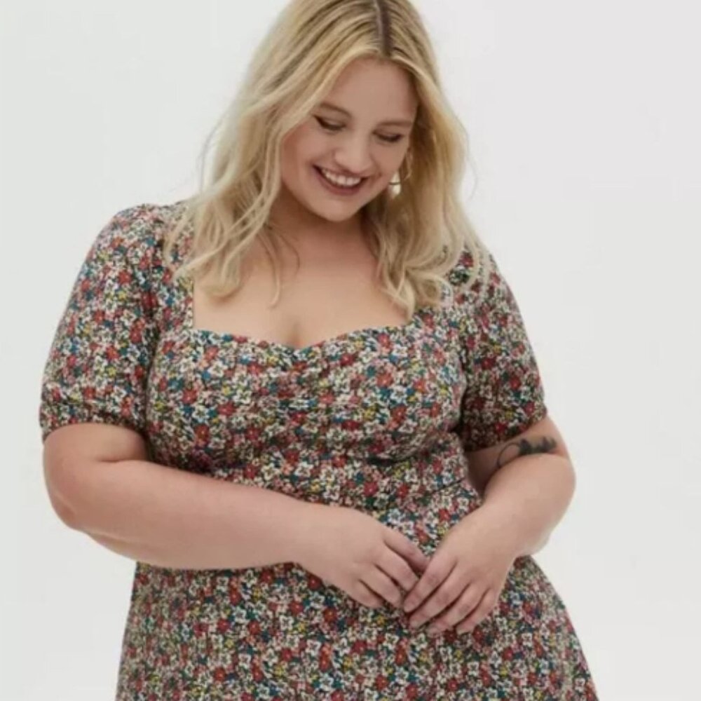 Torrid Floral Mini Skater Dress with Sweetheart Neckline size 2